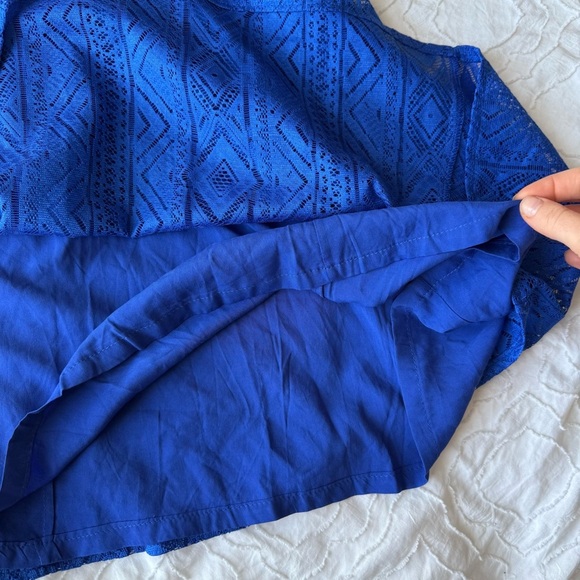 Tulle Blue Mini V-Neck Dandelion Sleeveless Dress with Pockets Lace Material - Picture 10 of 13